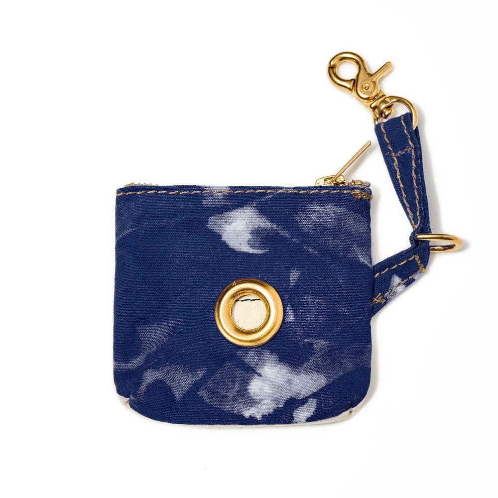 Blue Tie Dye Waxed Cotton Canvas Poop Bag Pouch