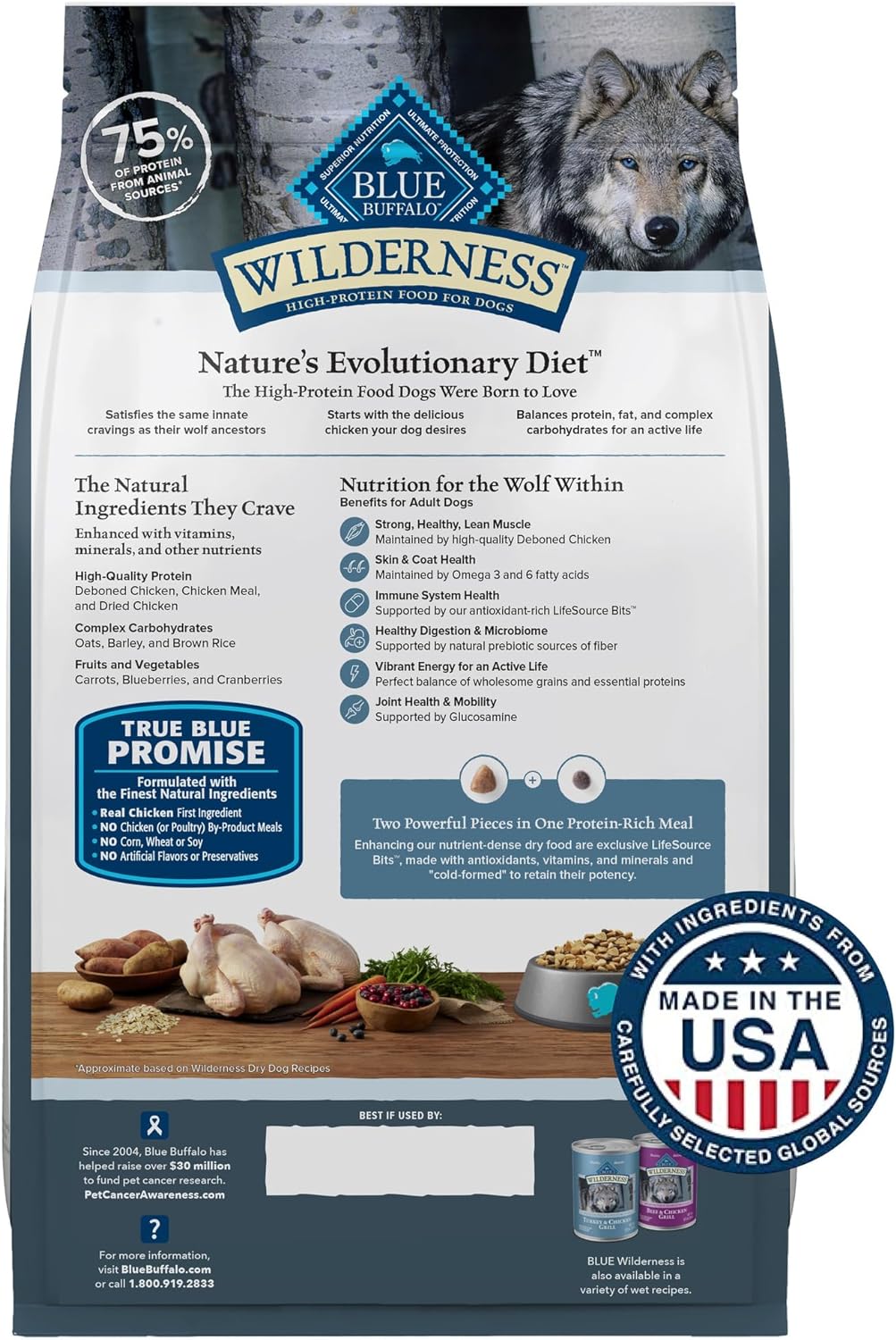 Pollo adulto Blue Buffalo Wilderness de 13 lb con alimento seco para perros con granos saludables