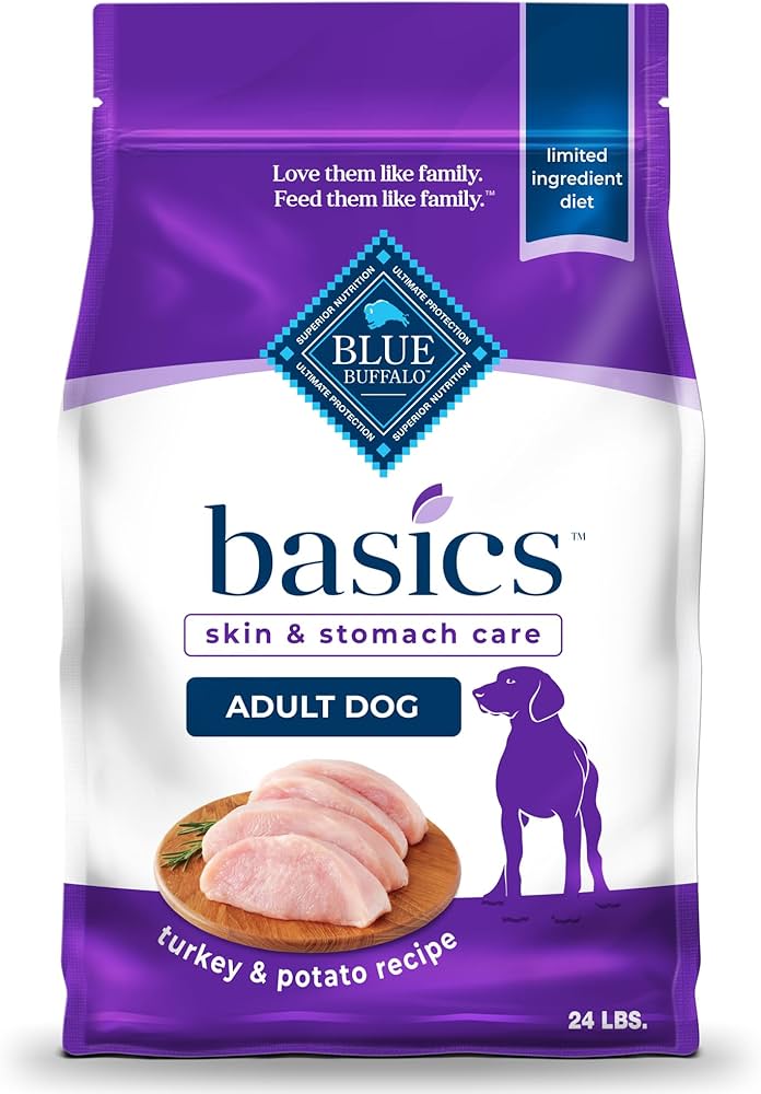 Blue Buffalo Basics, pavo y papa sin cereales para adultos, alimento seco para perros con ingredientes limitados, 24 lb