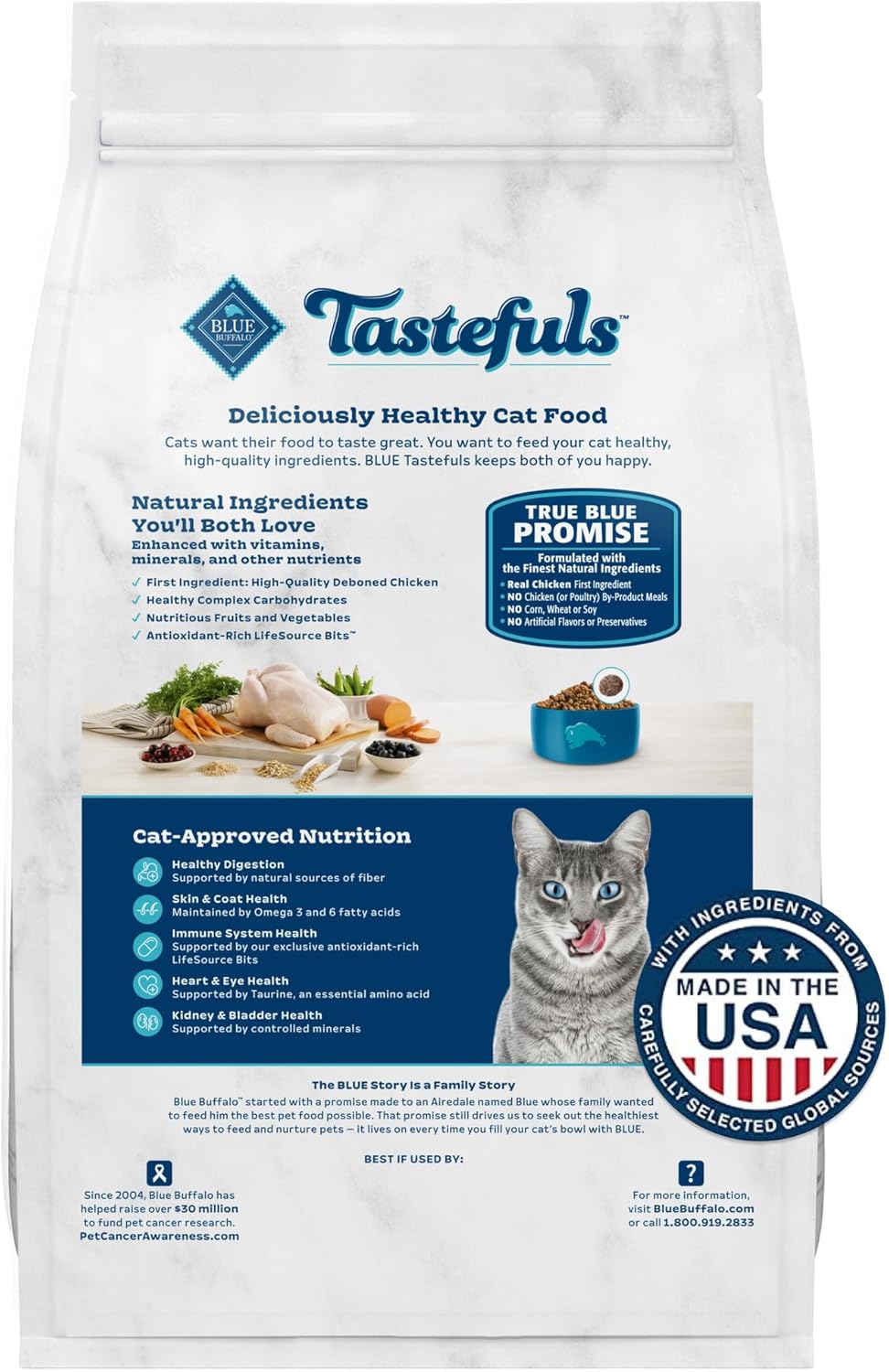 Alimento seco para gatos con receta de pollo y arroz integral para control de peso para adultos Blue Buffalo Tastefuls de 7 lb