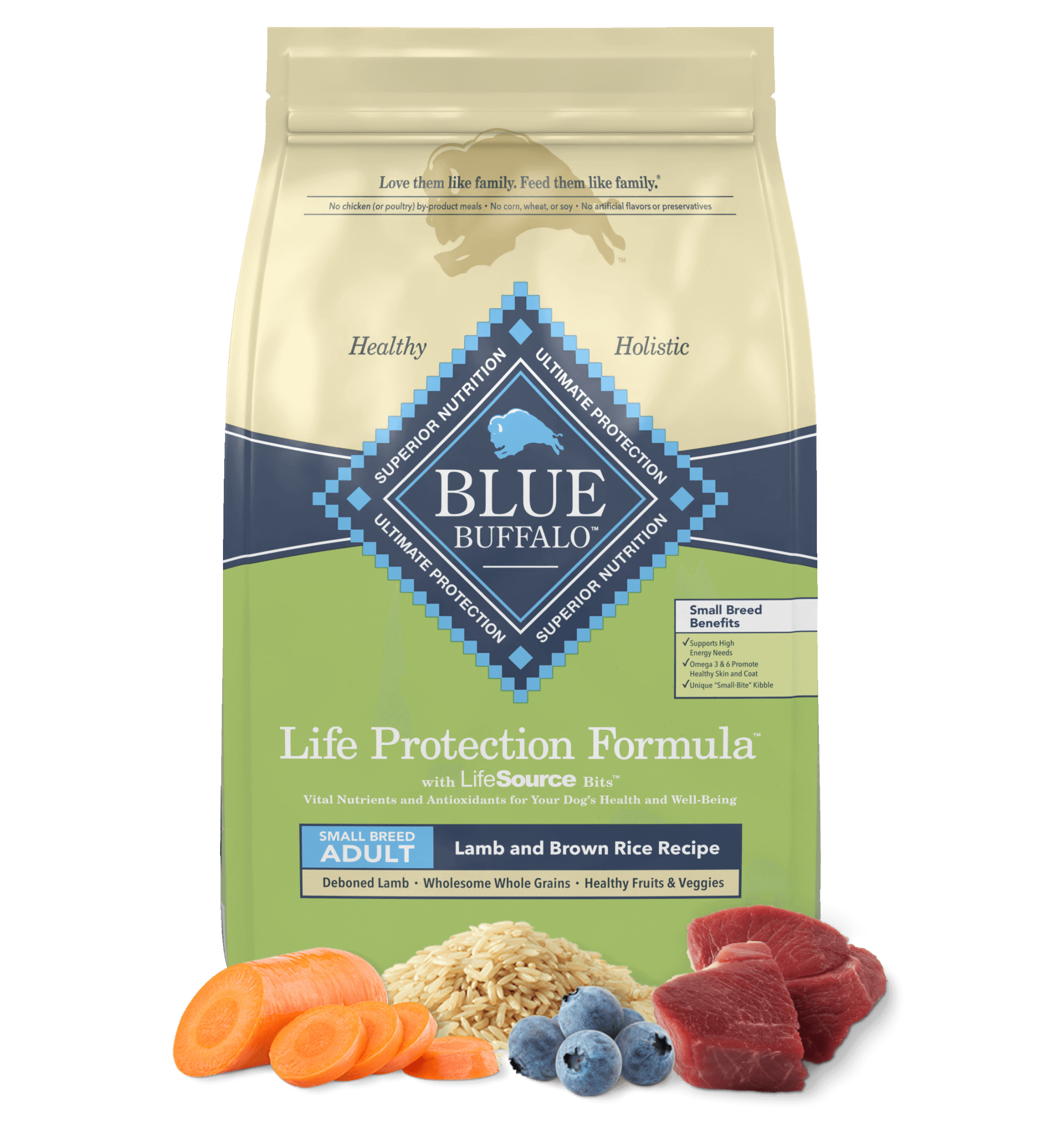 Alimento seco para perros Blue Buffalo de raza pequeña para adultos, 15 lb, cordero y arroz integral