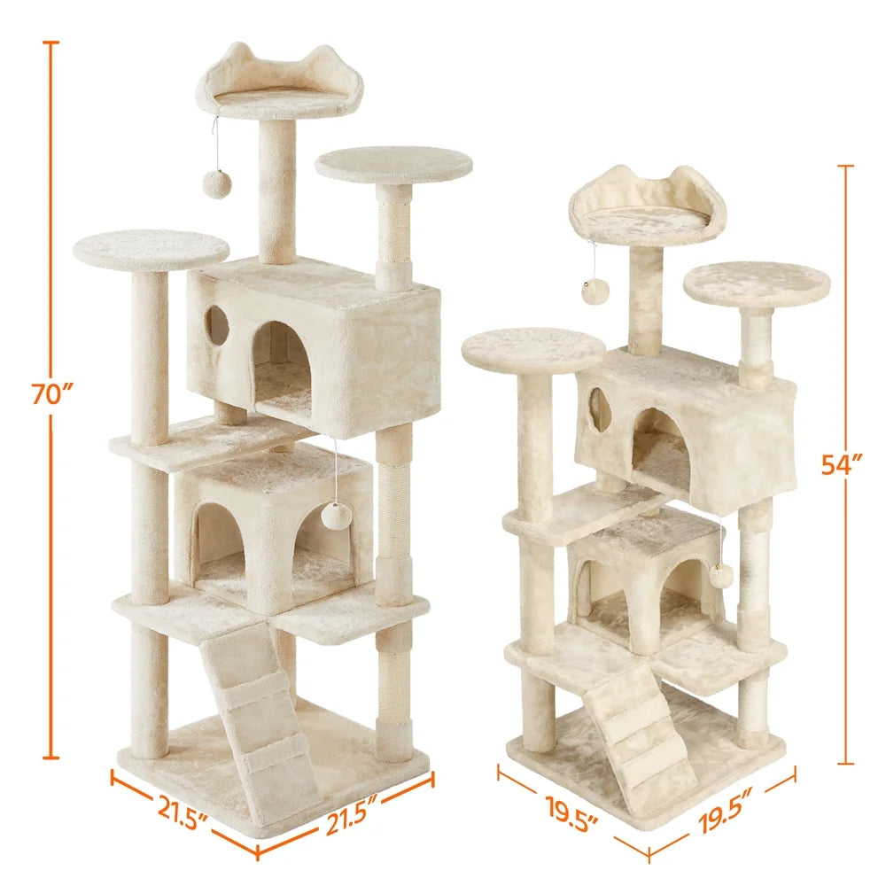 Ultimate 70" Double Condo Cat Tree with Scratching Posts - Creamy Comfort for Your Feline Friends!