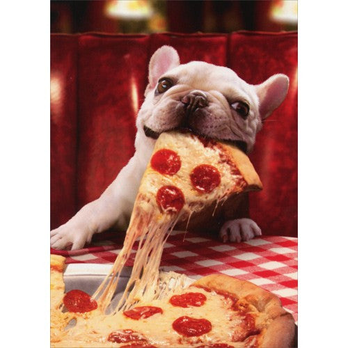 Avanti Dog With Cheesy Pizza Slice Greeting Card