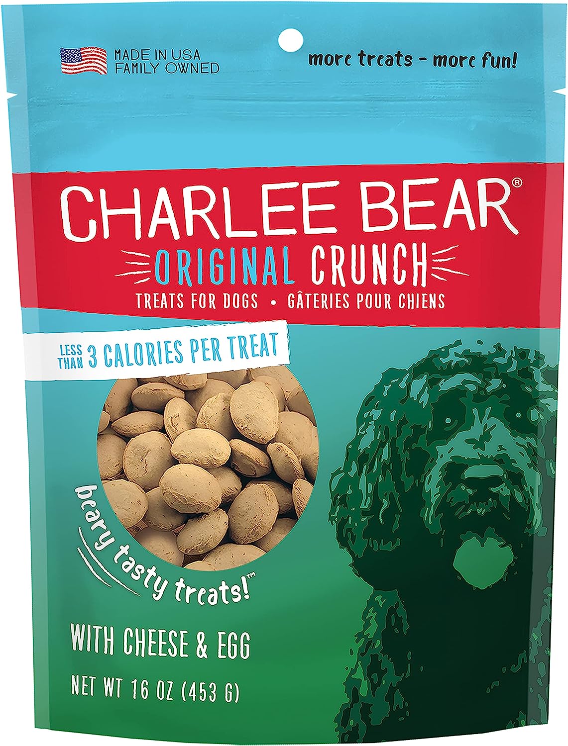 Golosina para perros con huevo y queso crujiente original Charlee Bear de 16 oz
