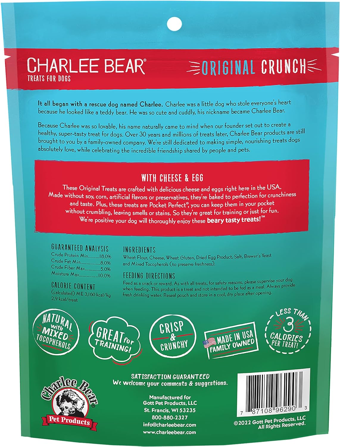 Golosina para perros con huevo y queso crujiente original Charlee Bear de 16 oz