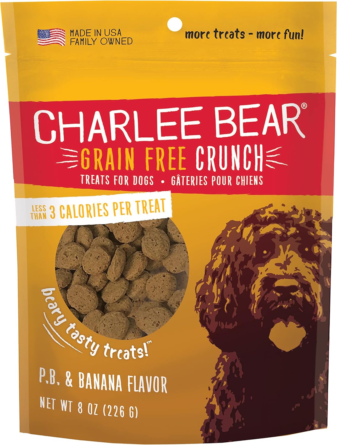 Golosinas para perros Charlee Bear Crunch PB y plátano sin cereales, 8 oz