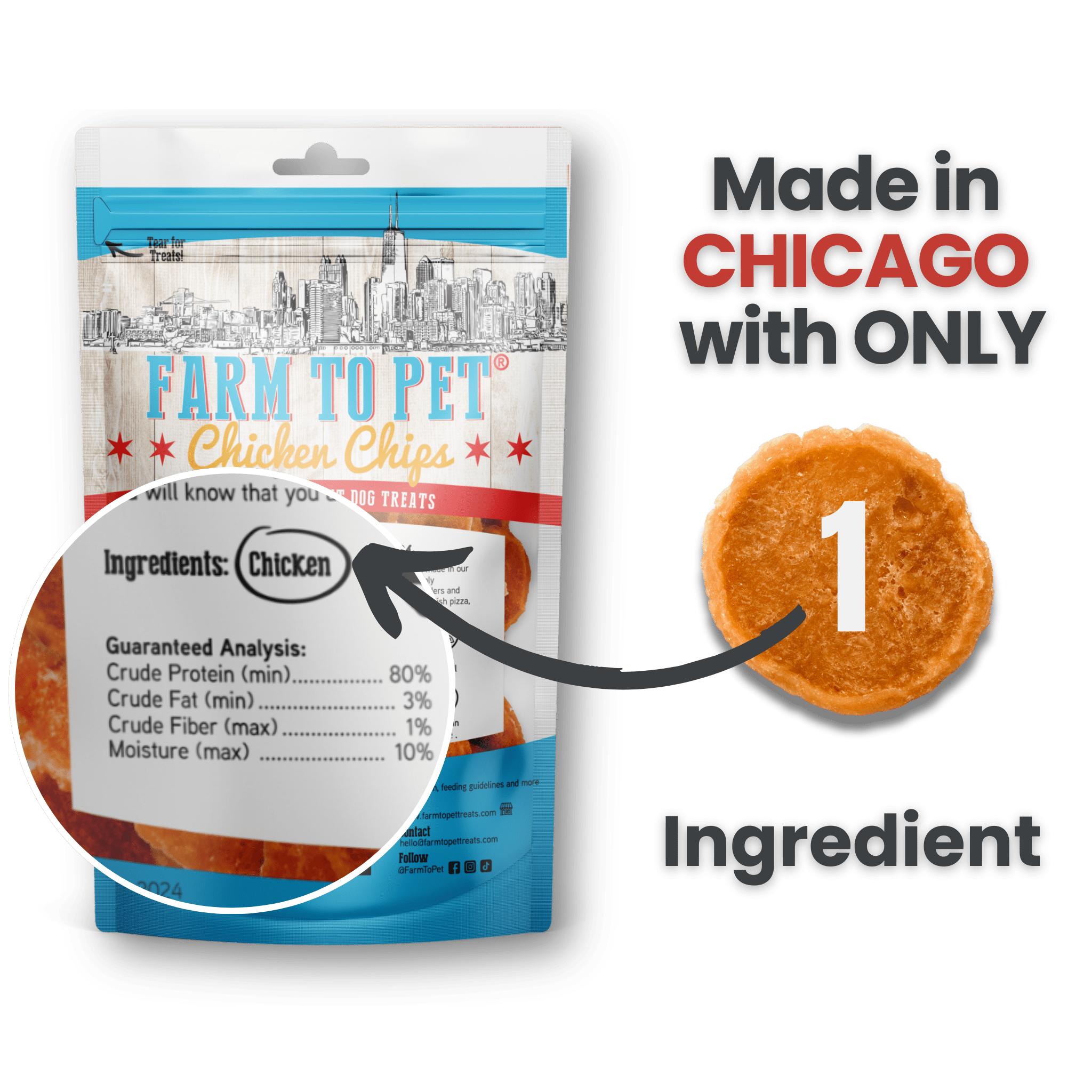 Farm To Pet Chicago Chicken Chips for Dogs (4oz)