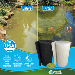 White Fine Pond Filter Pad Bundle - White Fine 12"x48" + Black Coarse 12"x48"