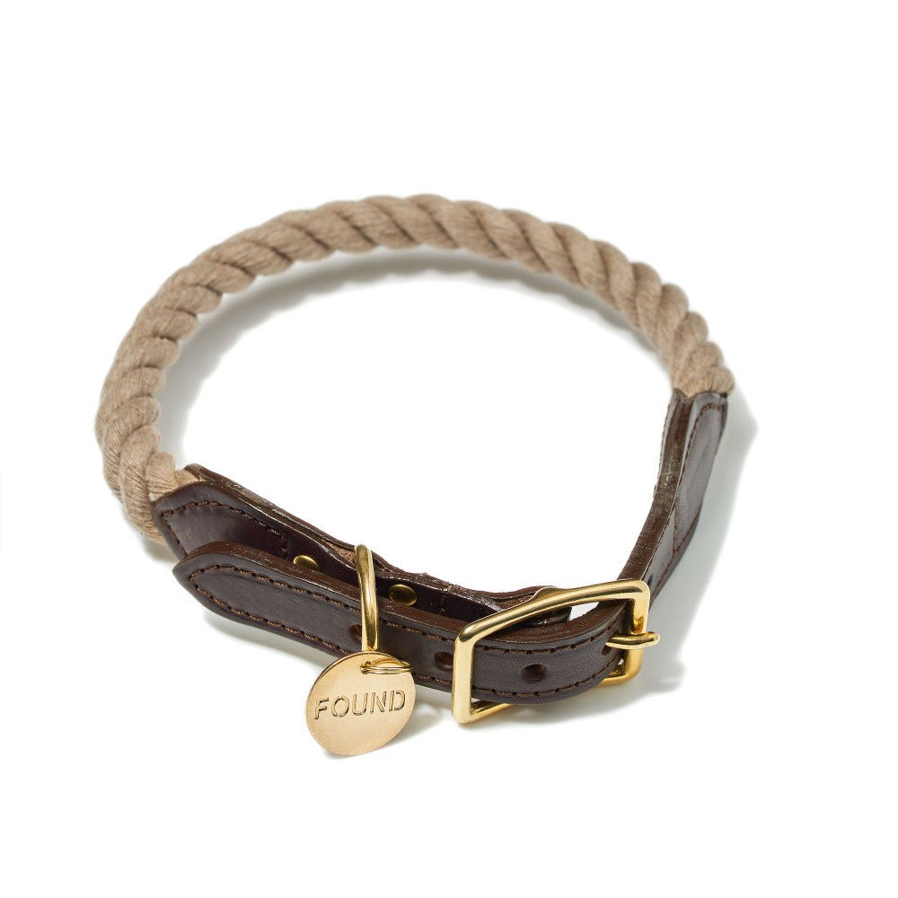 Dark Tan Up-Cycled Rope Cat & Dog Collar