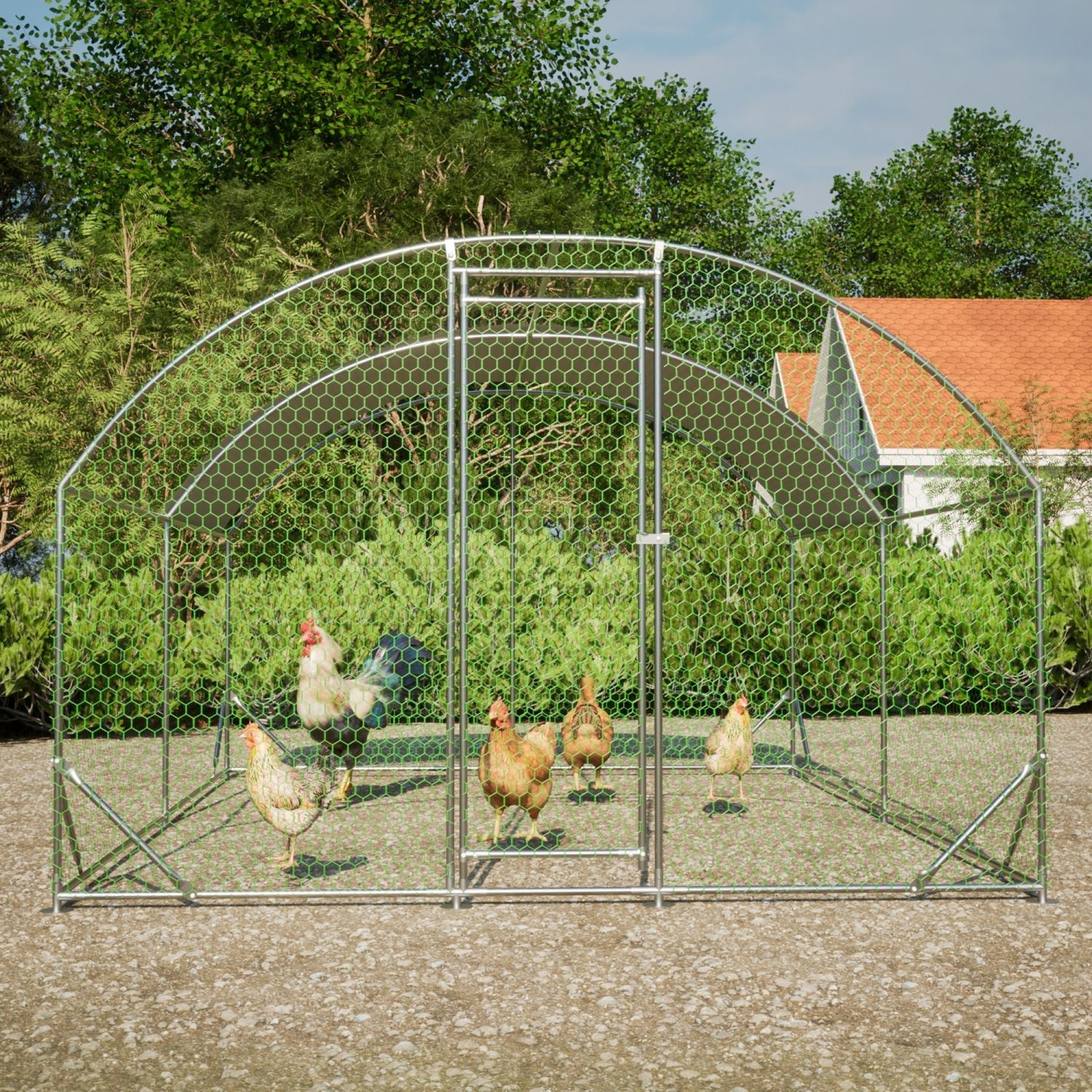 Large Walk-In Metal Chicken Run – Outdoor Coop with Roof Cover