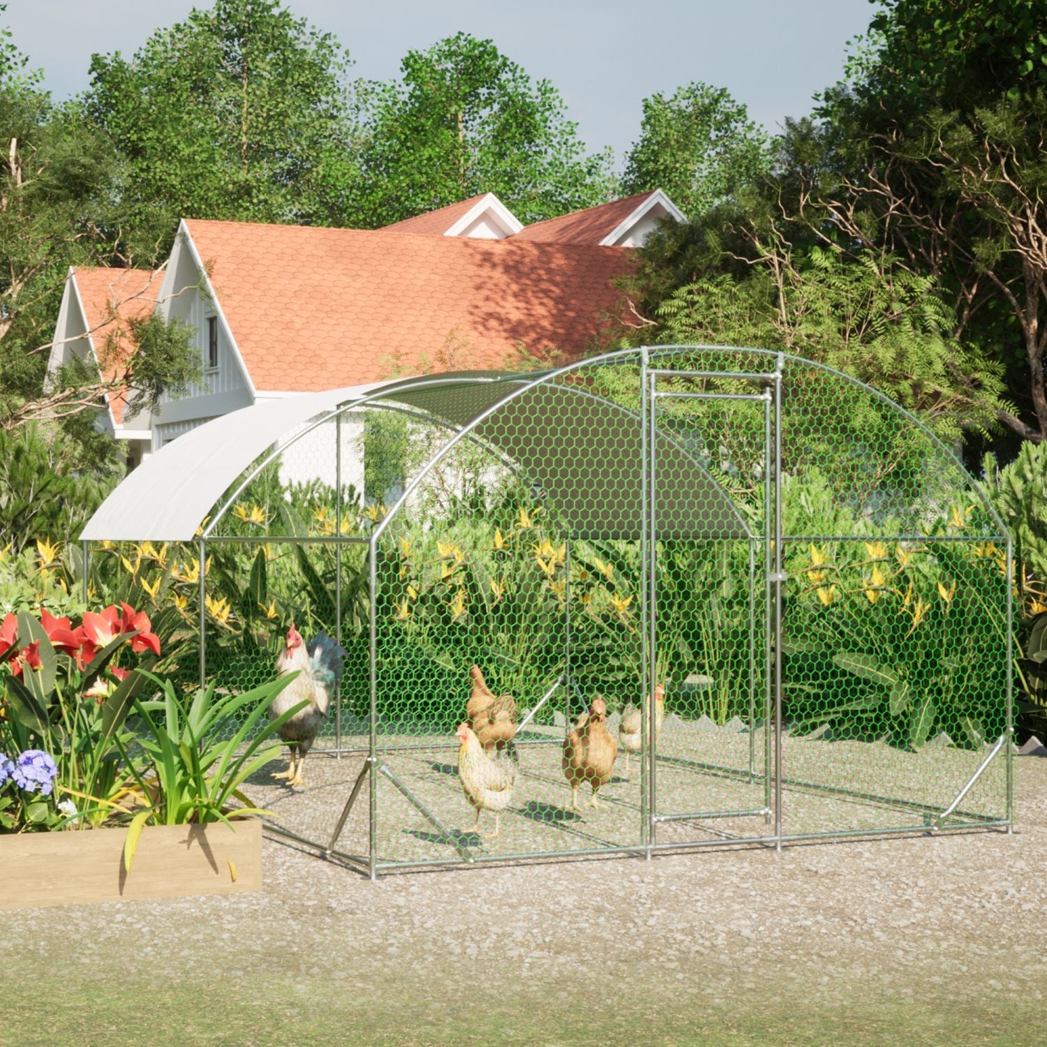 Large Walk-In Metal Chicken Run – Outdoor Coop with Roof Cover
