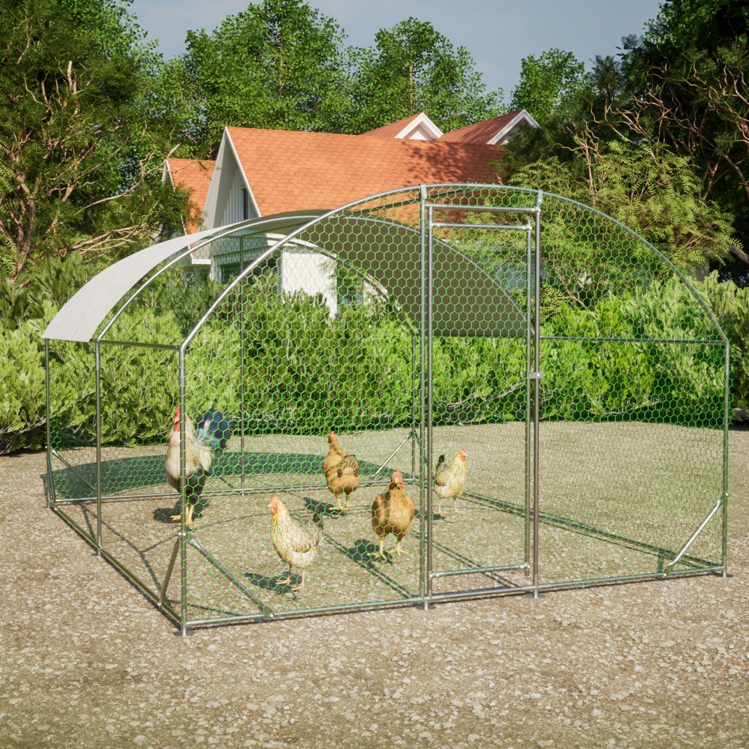 Large Walk-In Metal Chicken Run – Outdoor Coop with Roof Cover