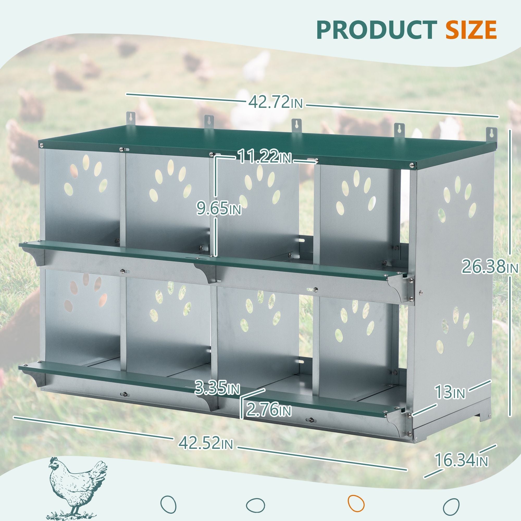 8-Compartment Chicken Nesting Box – Galvanized Steel Wall-Mount Coop