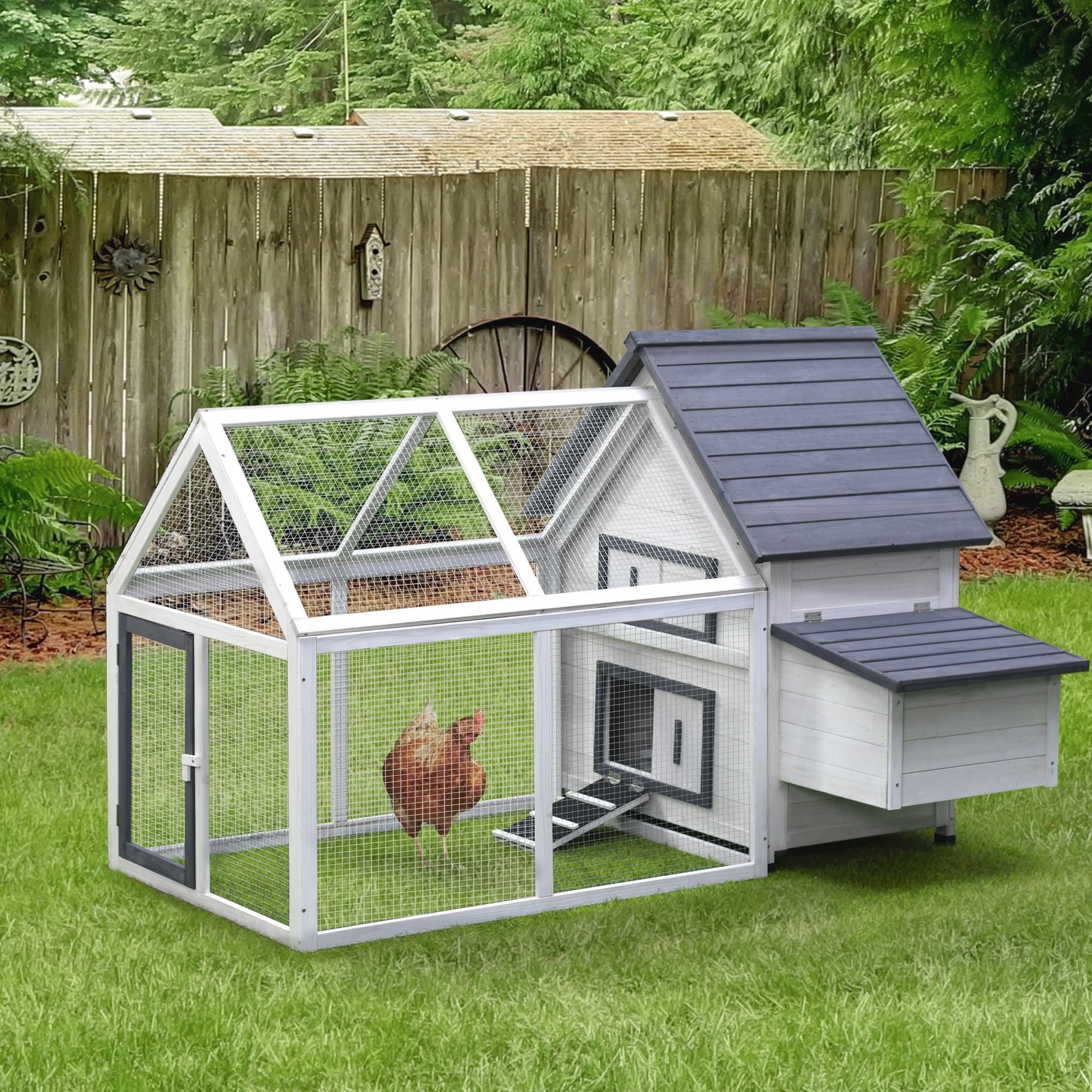 65" Wooden Chicken Coop with Nesting Box and Removable Run