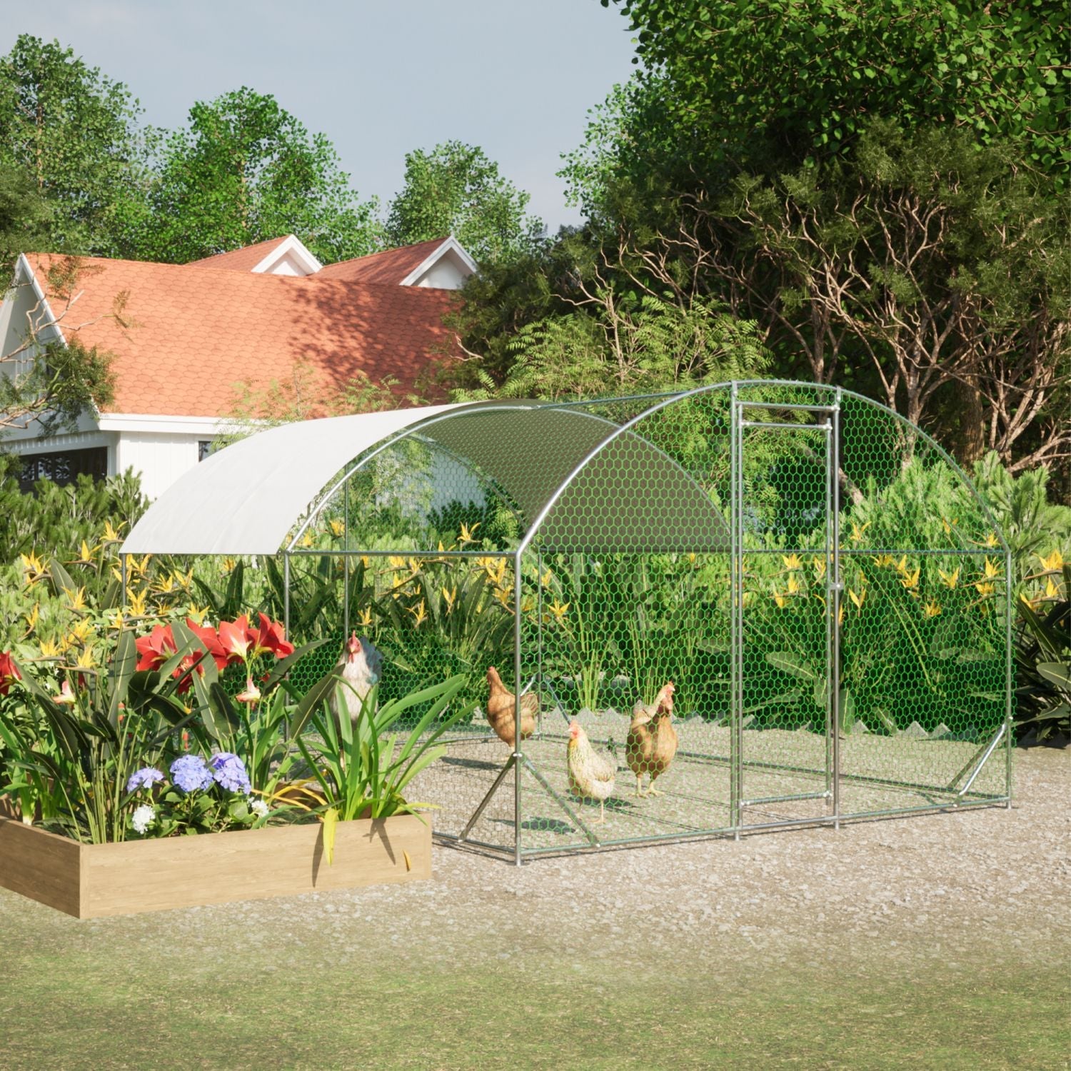 Large Walk-In Metal Chicken Run – Outdoor Coop with Roof Cover