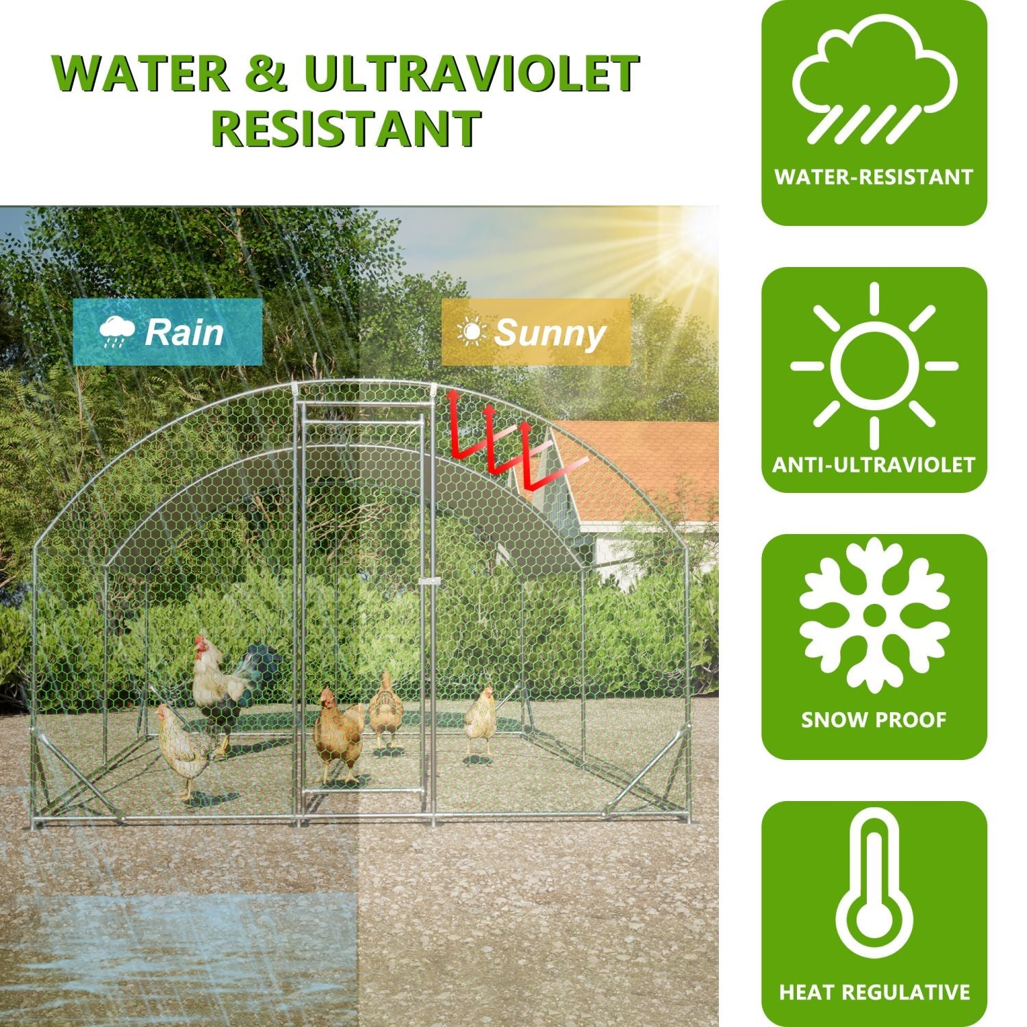 Large Walk-In Metal Chicken Run – Outdoor Coop with Roof Cover