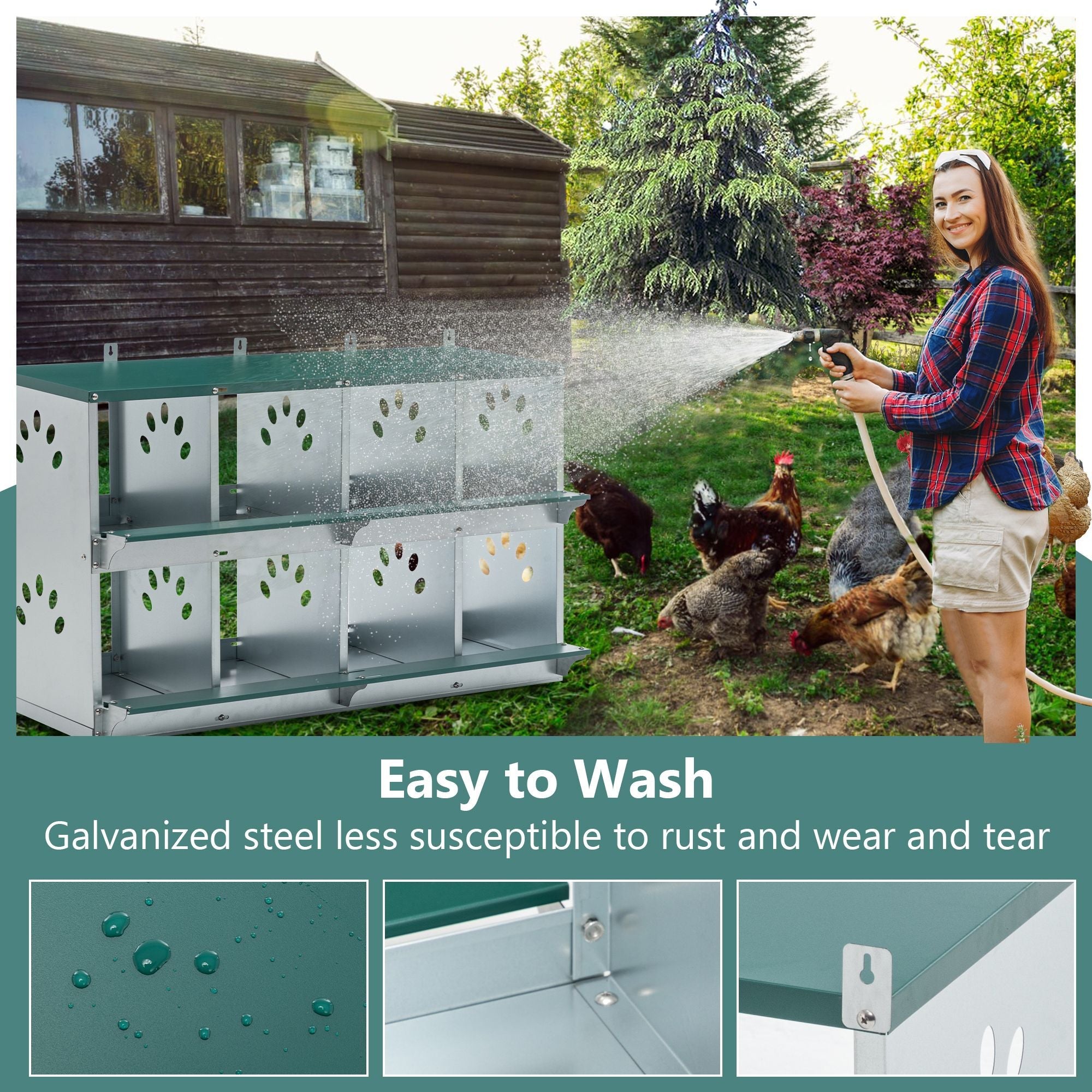 8-Compartment Chicken Nesting Box – Galvanized Steel Wall-Mount Coop