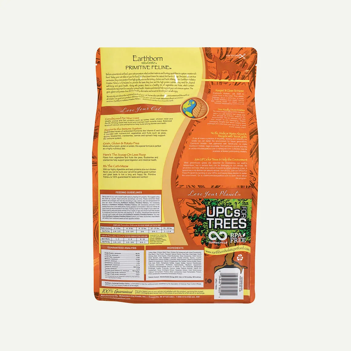 Alimento seco para gatos Earthborn Grain Free para todas las etapas de la vida, 5 libras, Primitive Feline