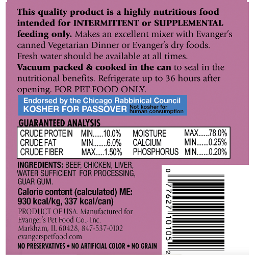 Alimento húmedo para perros Evanger's Classic All Life Stages de 12.5 oz de carne, pollo e hígado