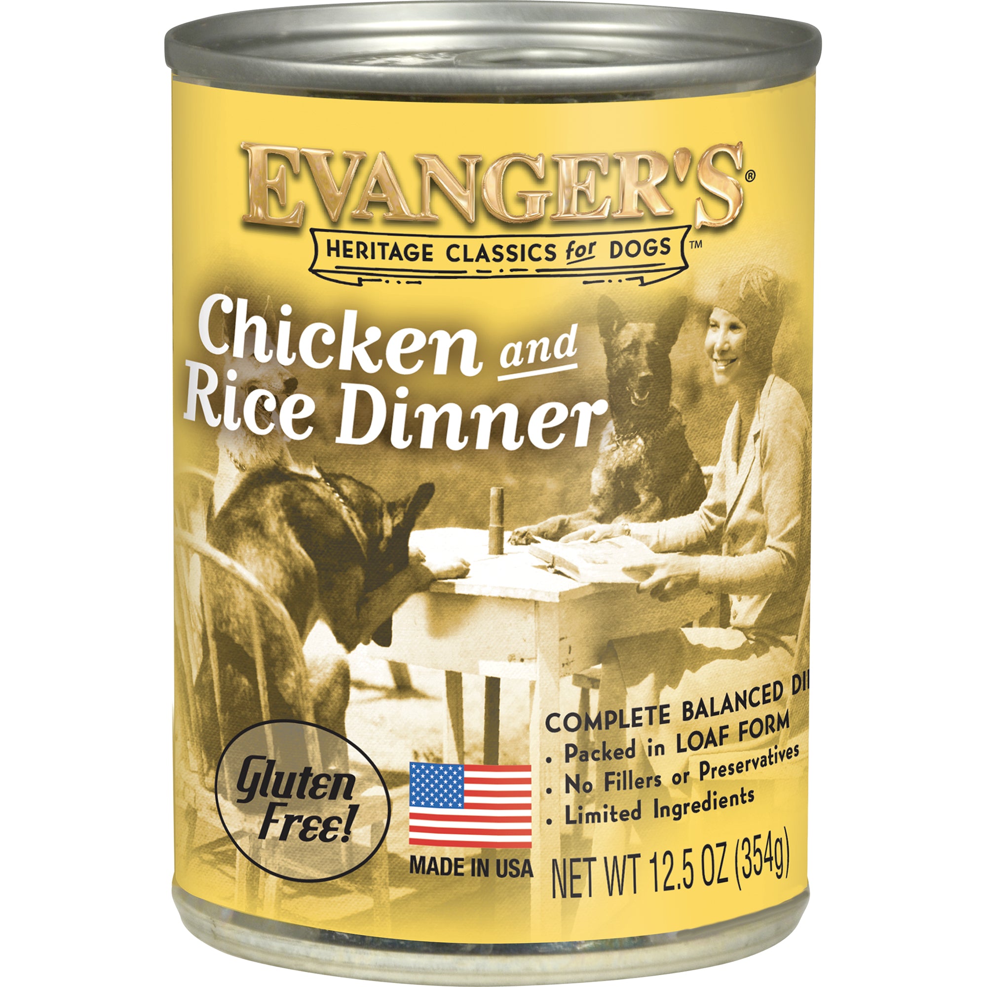 Lata húmeda para perros Evanger's Classic All Life Stages de pollo y arroz de 12.5 oz