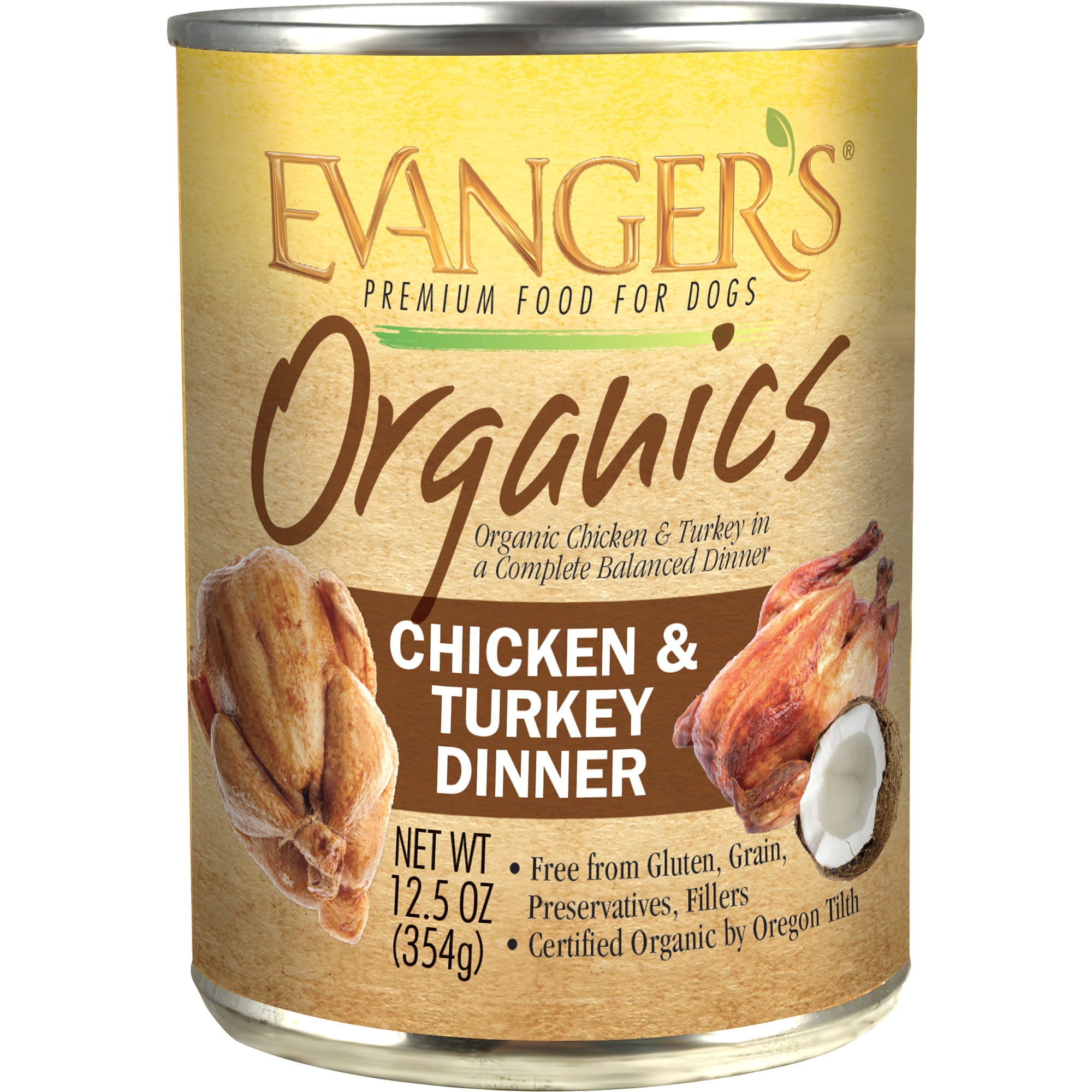 Lata húmeda para perros Evanger's Orgaincs All Life Stages con cena de pollo y pavo de 12.5 oz