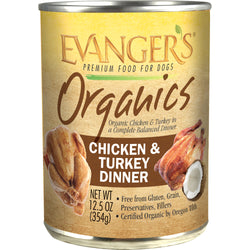 Lata húmeda para perros Evanger's Orgaincs All Life Stages con cena de pollo y pavo de 12.5 oz