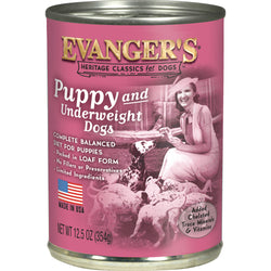 Lata húmeda para perros Evanger's Classic para cachorros y perros con bajo peso, 12.5 oz