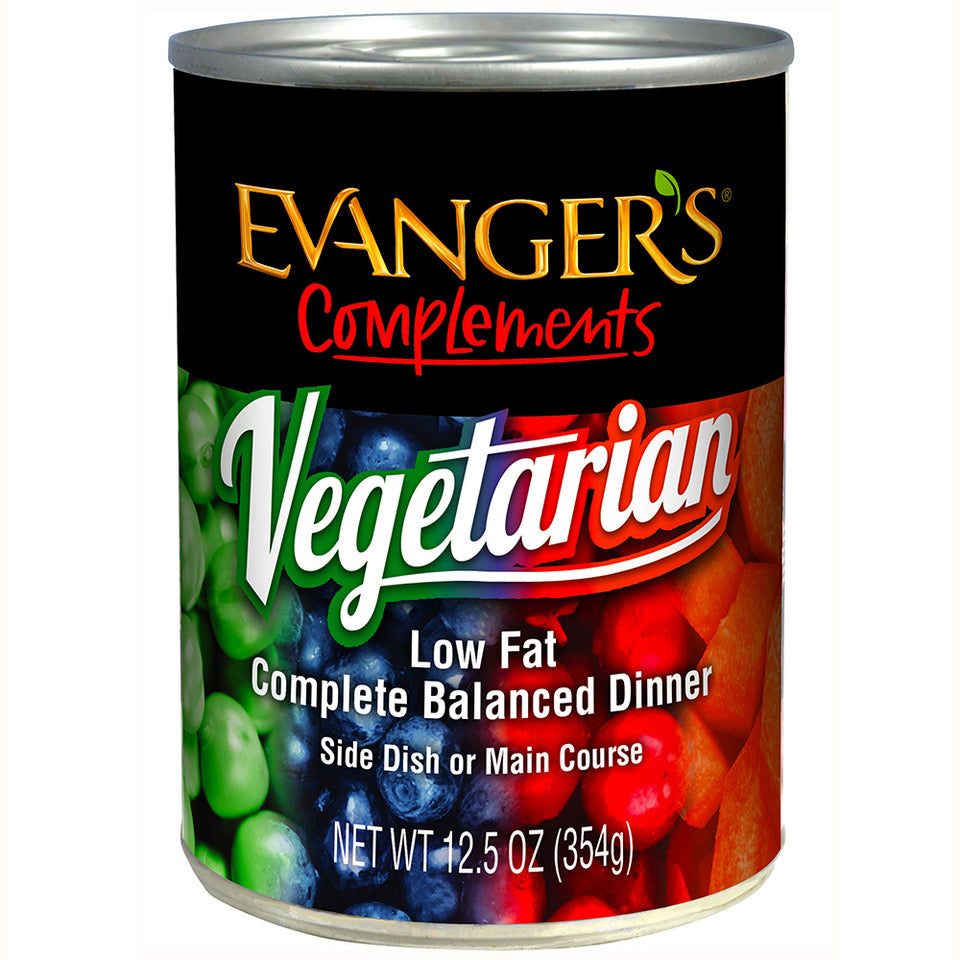 Evanger's Complements, 12.5 oz, sin cereales, para todas las etapas de la vida, cena vegetariana, lata húmeda para perros y gatos