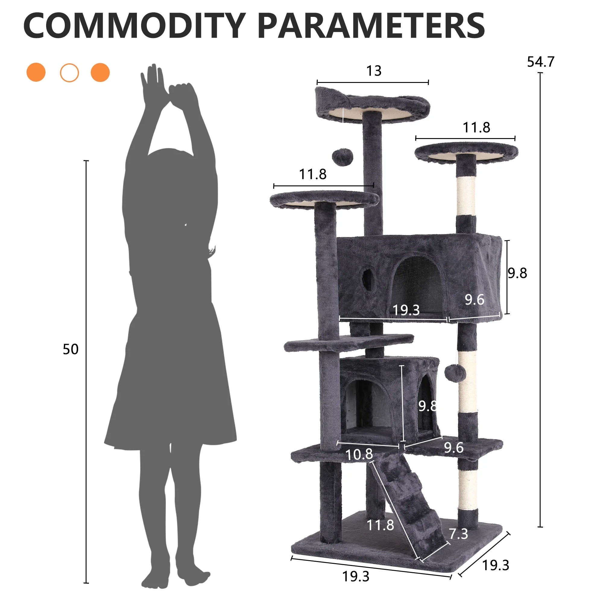 Ultimate 54-Inch Double Condo Cat Tree Tower with Scratching Post & Cozy Perch for Indoor Cats - Stylish Ashy Design