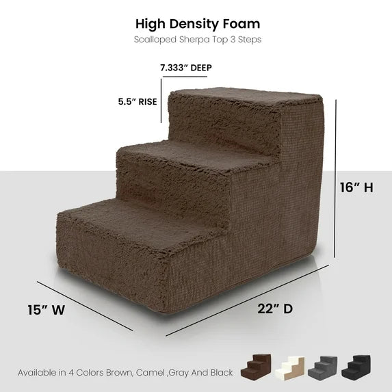 Precious Tails High Density Foam Sherpa 3 Step Pet Stair Brown
