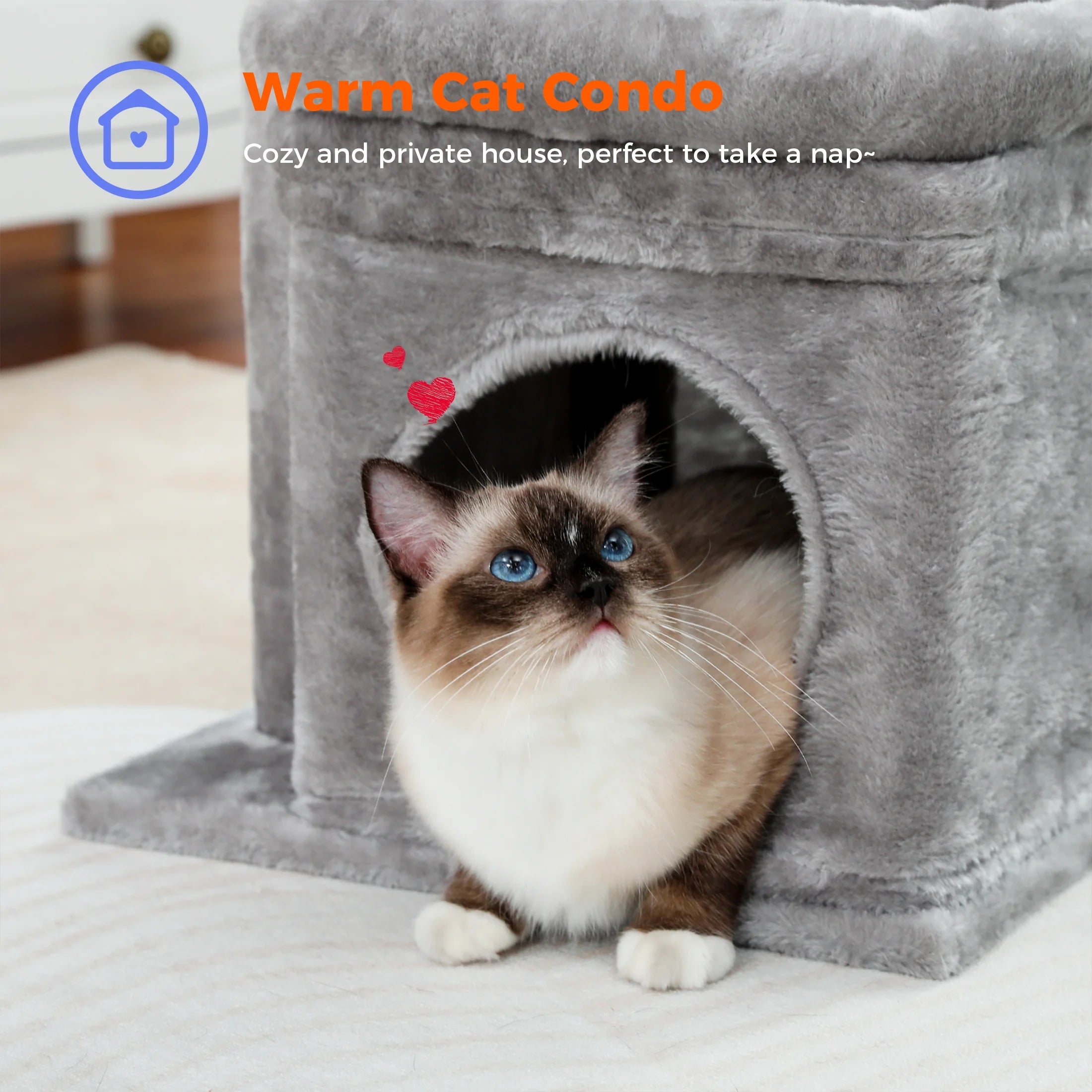 Cozy Gray Cat Tree Condo - 27" Multi-Level Tower with Spacious Perch and Scratching Posts for Kittens and Medium Cats