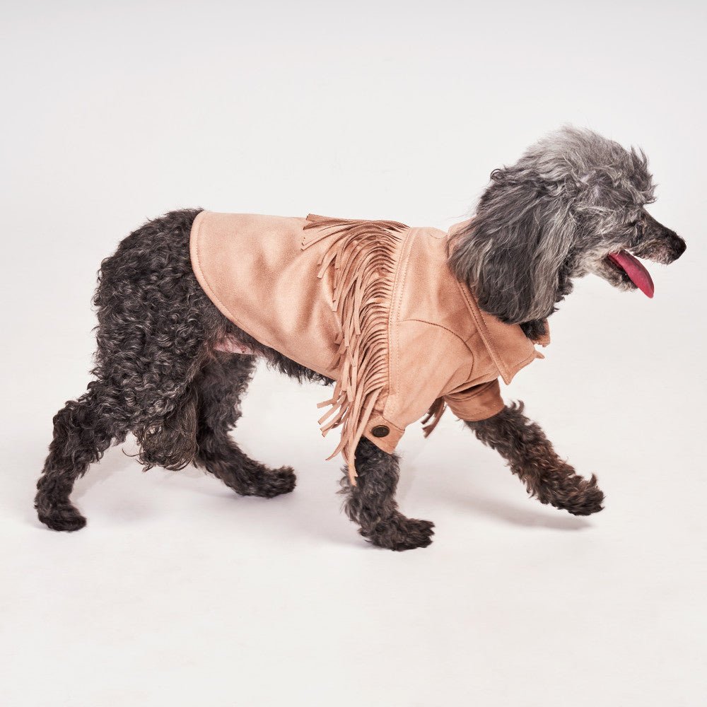 Found My Animal Tan Faux Leather Fringe Dog Jacket