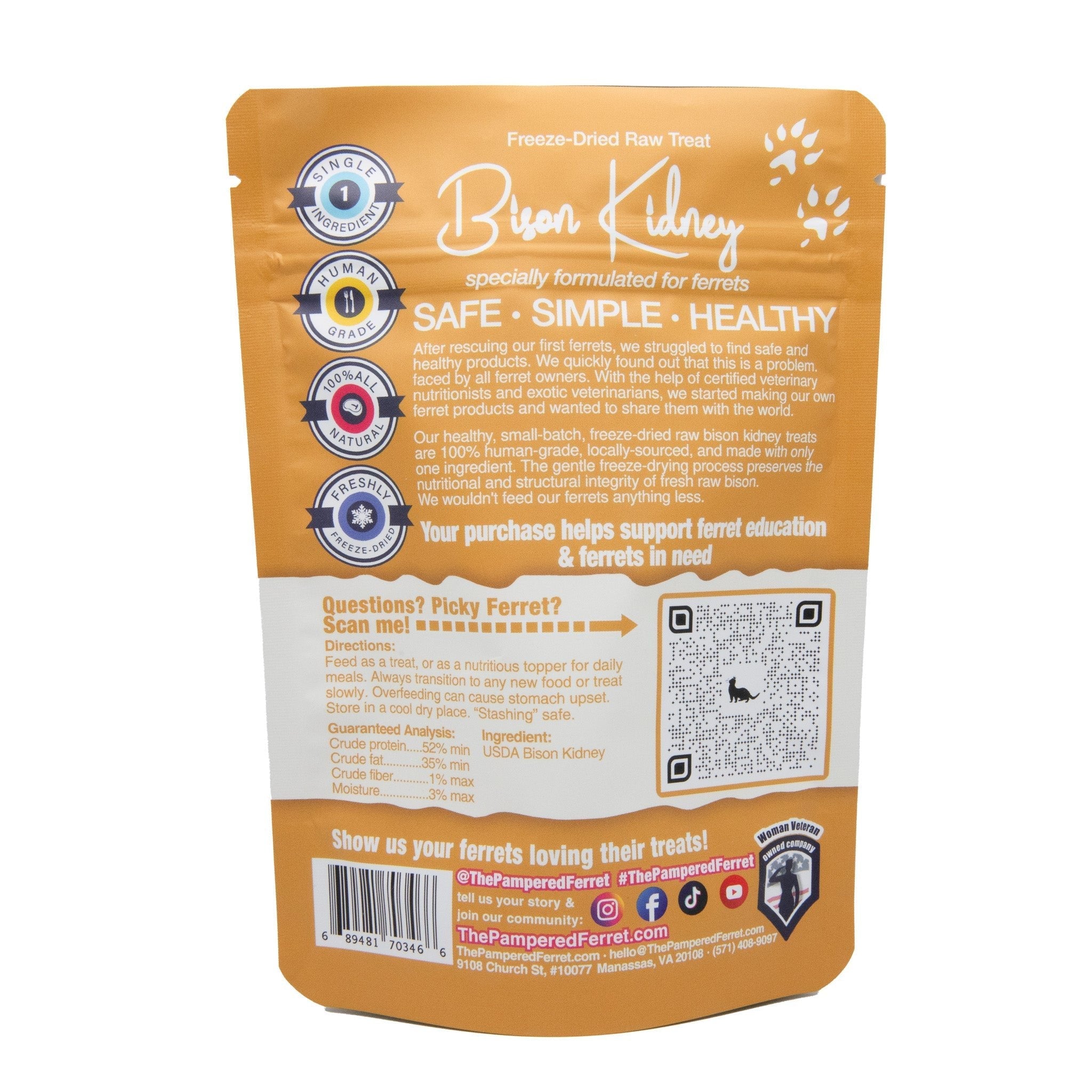 Freeze-Dried Raw Bison Kidney Treat for Ferrets