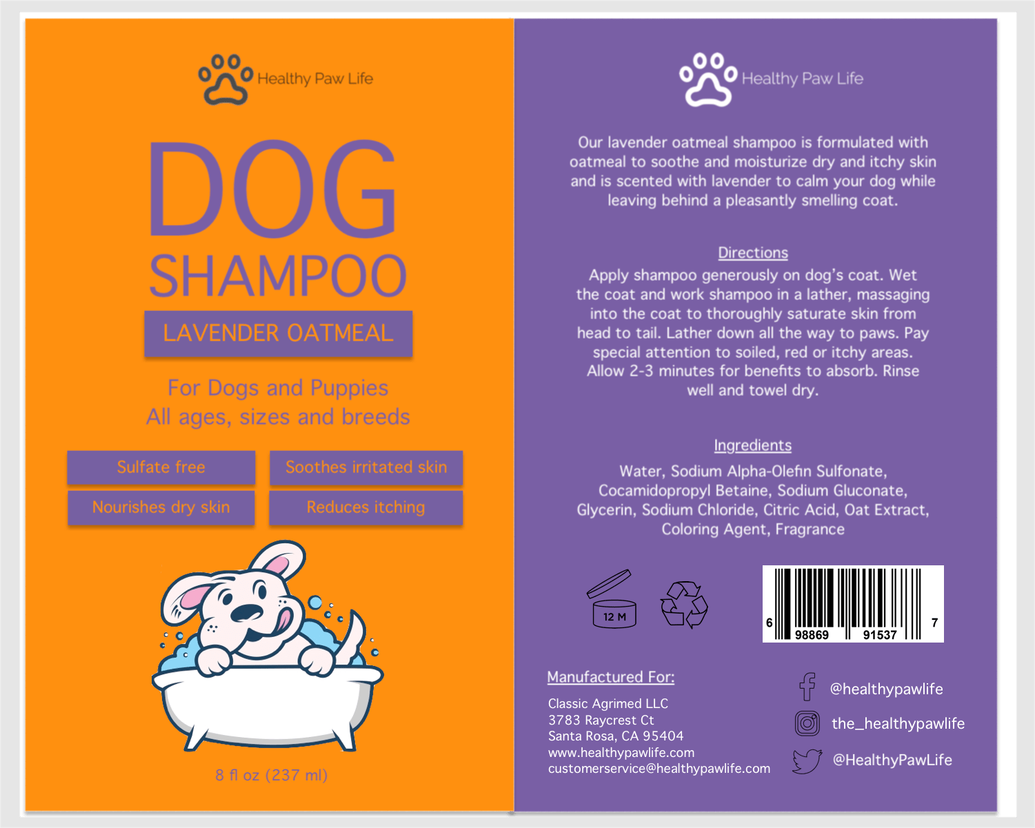 Healthy Paw Life - Oatmeal Lavender Pet Shampoo