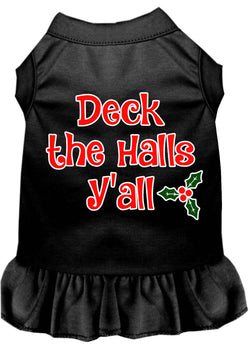 Christmas Dog Dress, Pet Dog & Cat Dress Screen Printed, "Deck The Halls Y'all"