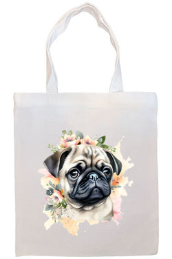 Canvas Tote Bag, Zippered With Handles & Inner Pocket, "Pug"