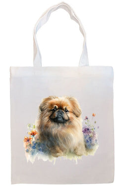 Canvas Tote Bag, Zippered With Handles & Inner Pocket, "Pekingese"