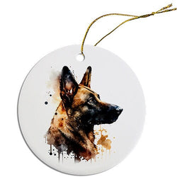 Dog Breed Specific Round Christmas Ornament, "Belgian Malinois"