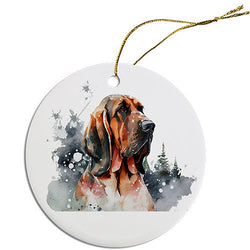 Dog Breed Specific Round Christmas Ornament, "Bloodhound"