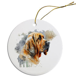 Dog Breed Specific Round Christmas Ornament, "Bloodhound"