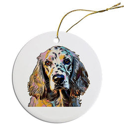 Dog Breed Specific Round Christmas Ornament, "English Setter"