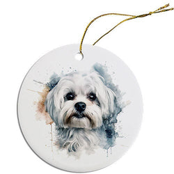 Dog Breed Specific Round Christmas Ornament, "Maltese"