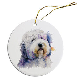 Dog Breed Specific Round Christmas Ornament, "Old English Sheepdog"