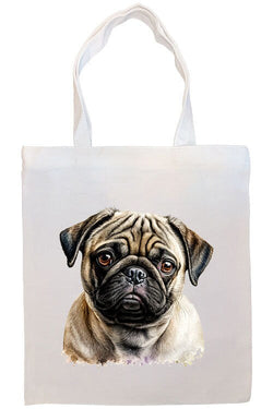 Canvas Tote Bag, Zippered With Handles & Inner Pocket, "Pug"