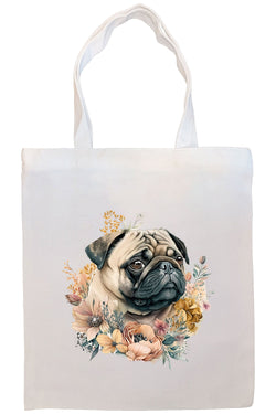 Canvas Tote Bag, Zippered With Handles & Inner Pocket, "Pug"