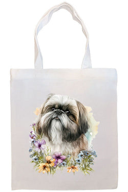 Canvas Tote Bag, Zippered With Handles & Inner Pocket, "Shih Tzu"