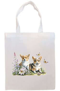 Canvas Tote Bag, Zippered With Handles & Inner Pocket, "Corgi"