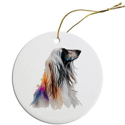 Dog Breed Specific Round Christmas Ornament, "Afghan Hound"