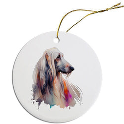 Dog Breed Specific Round Christmas Ornament, "Afghan Hound"