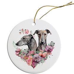 Dog Breed Specific Round Christmas Ornament, "Greyhound"